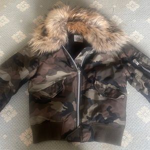 Camo SAM size small excellent condition jacket. Hood comes off